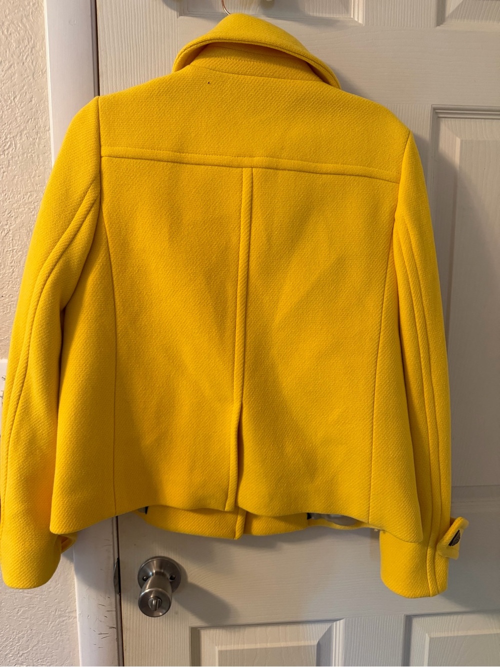 J Crew Bright Yellow Pea Coat, Wool Size 6 - Picture 5 of 9
